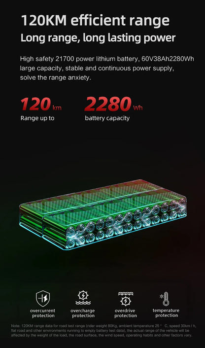 BOYUEDA S3-11 Electric Scooter, 120km Range, 85km/h Max Speed, 2*3000W Motor, 60V 38AH Battery,11-inch Tire,  LCD Display.