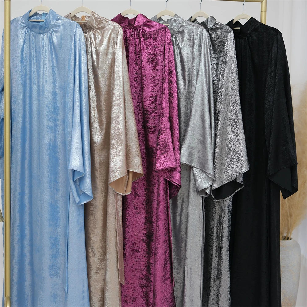Ramadan Satin Shimmer Abaya Damen Dubai Luxury Islam Muslim Kaftan Dresses Kebaya Abayas For Women Robe Musulmane Femme Vestidos
