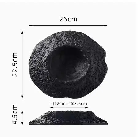 Volcano-shaped Black Deep Plate Creative Irregular Ceramic Tableware in Restaurant French Special-shaped Soup Plate Swing Plate.