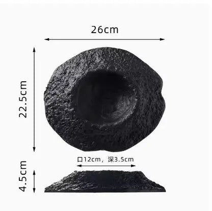 Volcano-shaped Black Deep Plate Creative Irregular Ceramic Tableware in Restaurant French Special-shaped Soup Plate Swing Plate.
