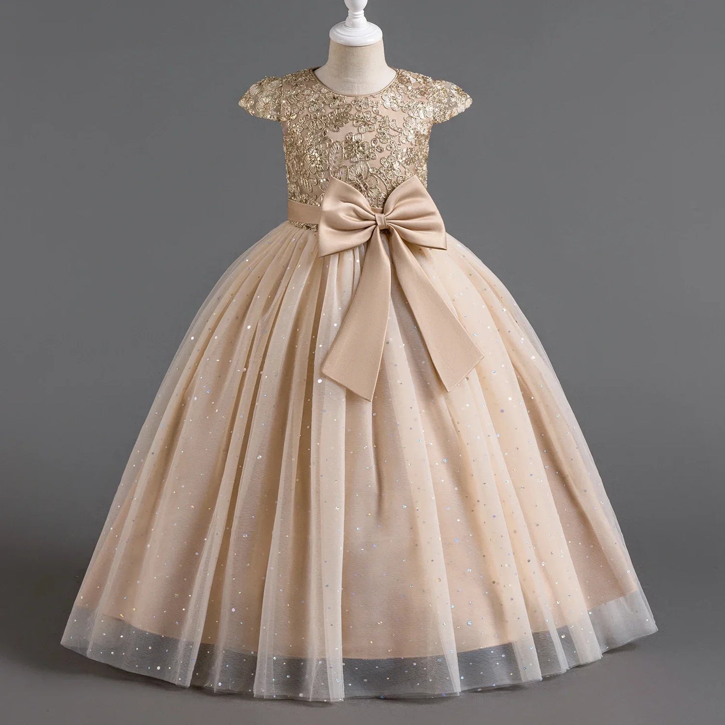 Mädchen Abschlussfeier Bankett Stickerei Paillettenkleid Hochzeitskleid Party Blumenkind Performance und bodenlanges Kleid