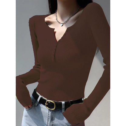 2026 weibliche Casual Tops Pullover Warme V-ausschnitt Frauen Herbst Winter Gestrickte Dünne Pullover Feste Taste Volle Hülse Pullover.