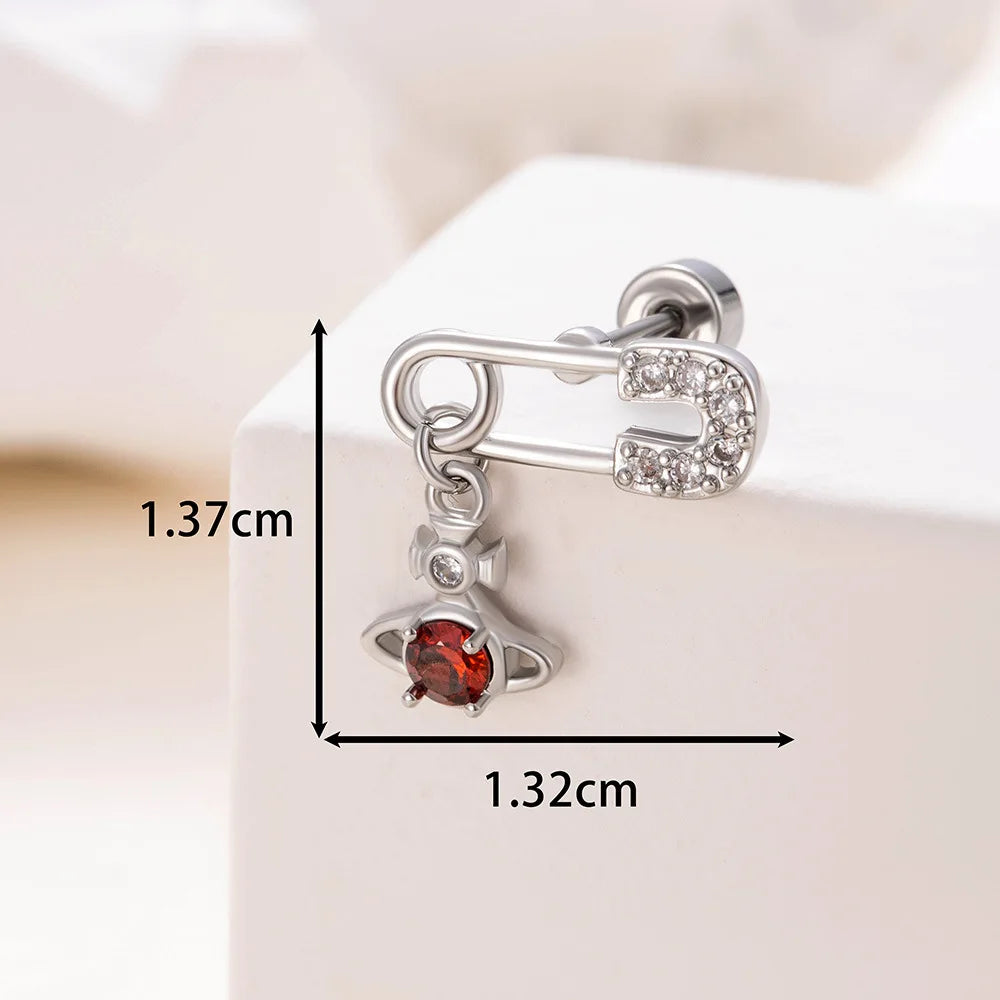 1 PCS Cute Pink Zircon Crystal Ear Bone Nail 316L Medical Titanium Steel Star Stud Earrings for Women Y2K Punk Piercing Jewelry.