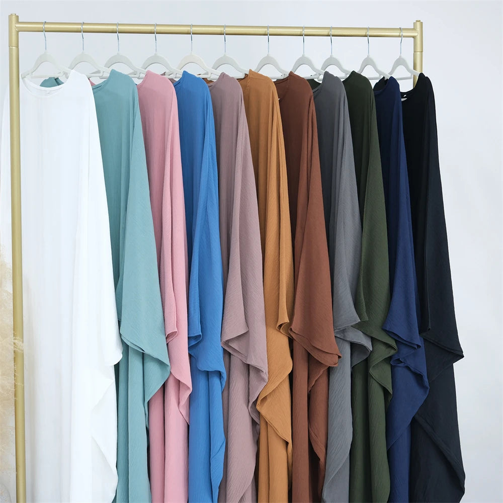 Ramadan Eid Soft Crepe Khimar Batwing Abaya Dubai Islam Muslim Modest African Dresses For Women Kaftan Kebaya Robe Femme Musulma