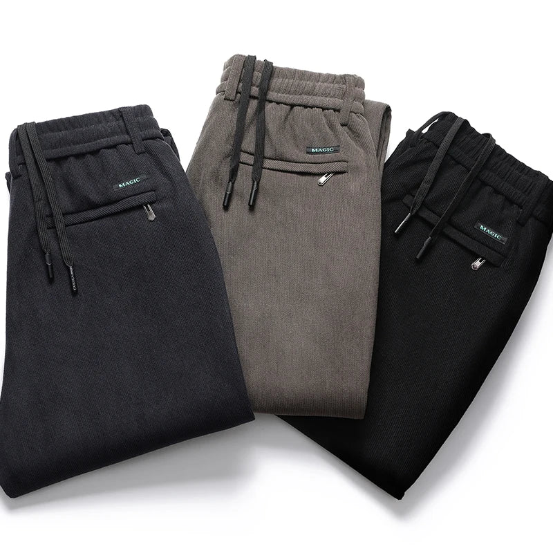 Elastic Waist Casual Pants Men Joggers Loose Fit Straight Pants Spring Autumn Male Trousers Large Size Black Grey.