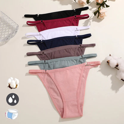 FINETOO 4Pcs Women's Cotton Panties Sexy Metal Ring Waist Underwear Solid Breathable Panties Ladies Soft Briefs Comfort Lingerie.