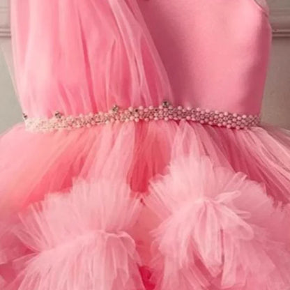 2025Pink Mädchen Sommer Hostess Prinzessin Formale Kleid Kinder Klavier Leistung Outfit Bankett Kleid Blumen Mädchen Hochzeit.