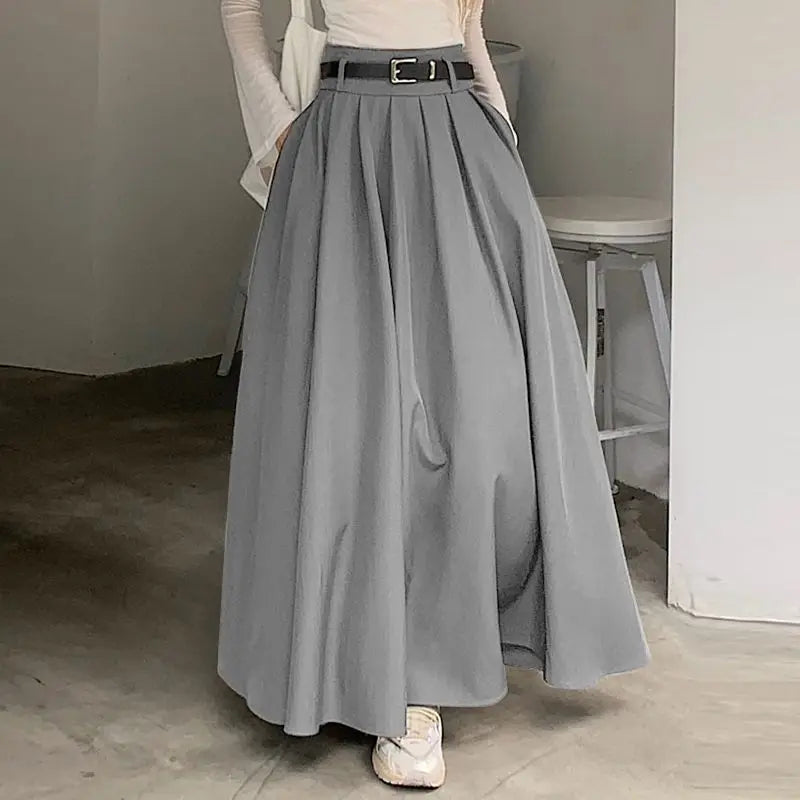 ZANZEA Women High Waist Jupe 2025 Autumn Vintage Office Falda Korean Fashion Pleating Swing Skirt Holiday Loose Solid Maxi Skirt.