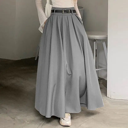 ZANZEA Women High Waist Jupe 2025 Autumn Vintage Office Falda Korean Fashion Pleating Swing Skirt Holiday Loose Solid Maxi Skirt.