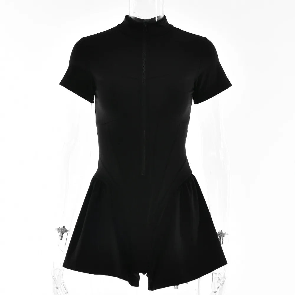 Elegant Women Zip-up O-neck Long Sleeve Jumpsuit Streetwear 2025 Summer Autumn Female Overalls One Piece Fitness Sports Bodysuit