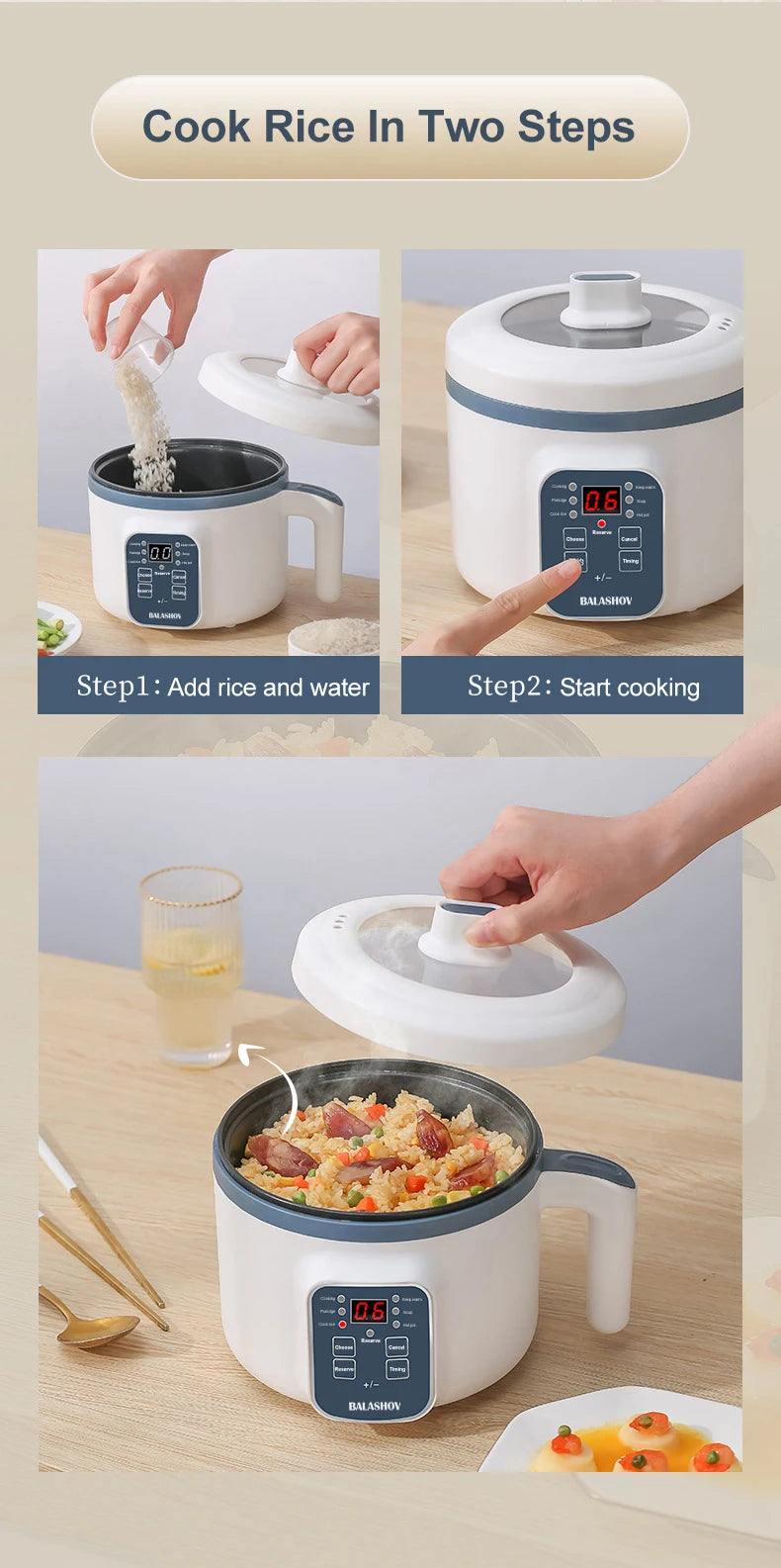 Electric Rice Cooker Multicooker Multifunction Pot Mini Hotpot Pan Soup Home Appliances for The Kitchen Pots Offers 1-2 People.