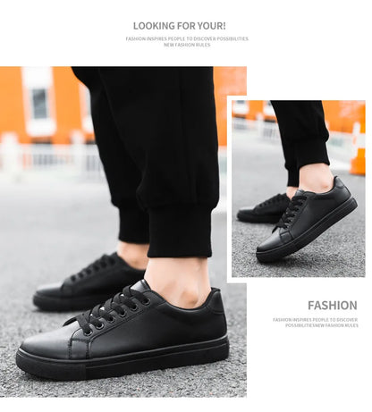 White Black Men Shoes Comfortable Casual Skateboard Shoes Men Solid Leisure Sneakers Lightweight Walking Shoes.