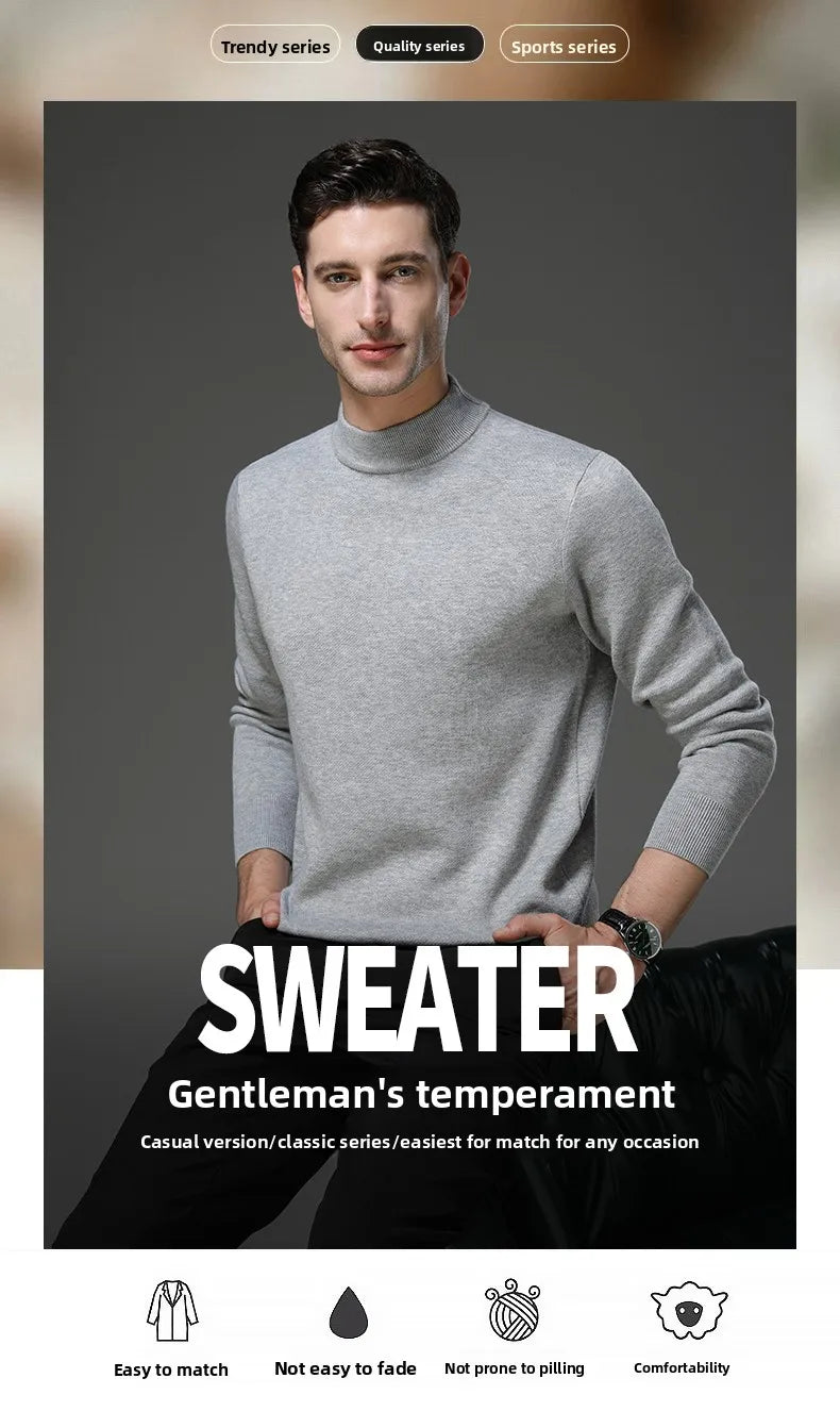 High End Wool Anti-pilling Blended Fashion Brand Half Turtleneck Knit Pullover Casual Sweater Mens Jumper Designer Clothing.