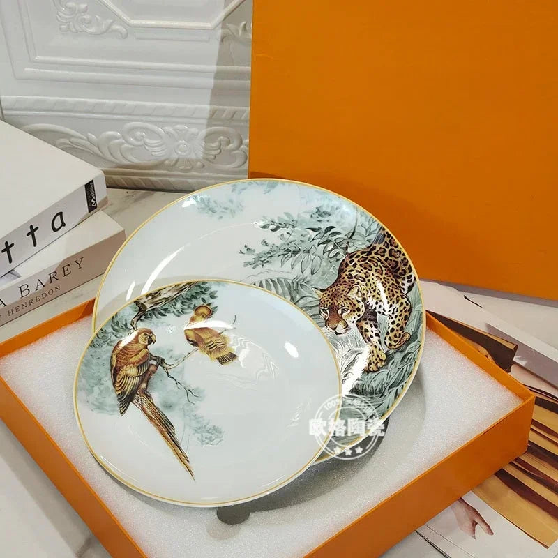 European ceramic western dinner plate, jungle set, steak plate, Coffee cup, afternoon , personalized gift set