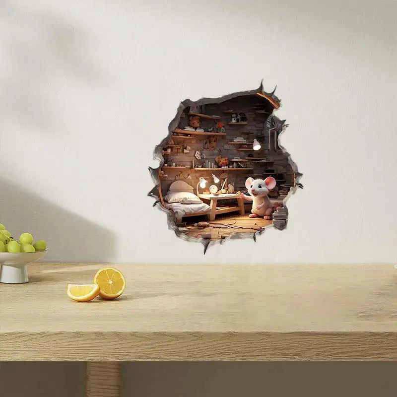 Mouse Magic Hole Wall Decal Sticker Removable Wall Decoration Awesome Gift Idea Baseboard Wall Sticker Decal Mouse Hole S427.