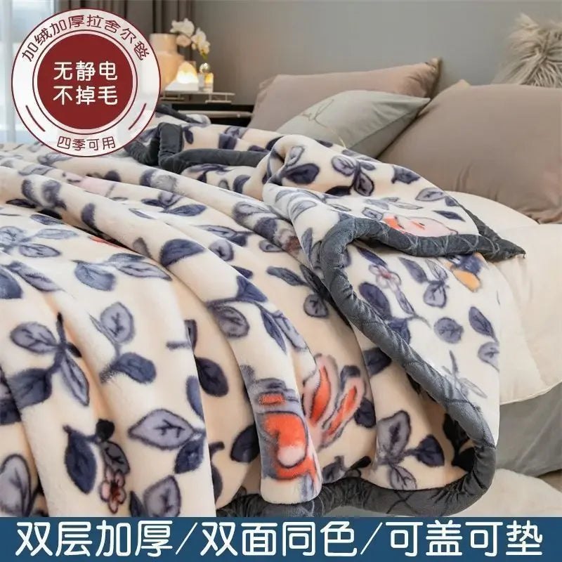 Double-deck Thickening Blanket Winter Dormitory Siesta Plush Fur Quilt Keep Warm Soft Comfortable Coral Fleece Sheet Bed Cover.