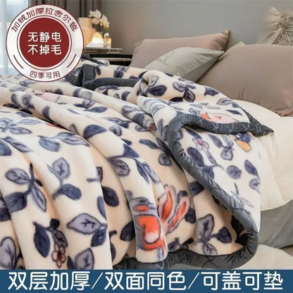 Double-deck Thickening Blanket Winter Dormitory Siesta Plush Fur Quilt Keep Warm Soft Comfortable Coral Fleece Sheet Bed Cover.