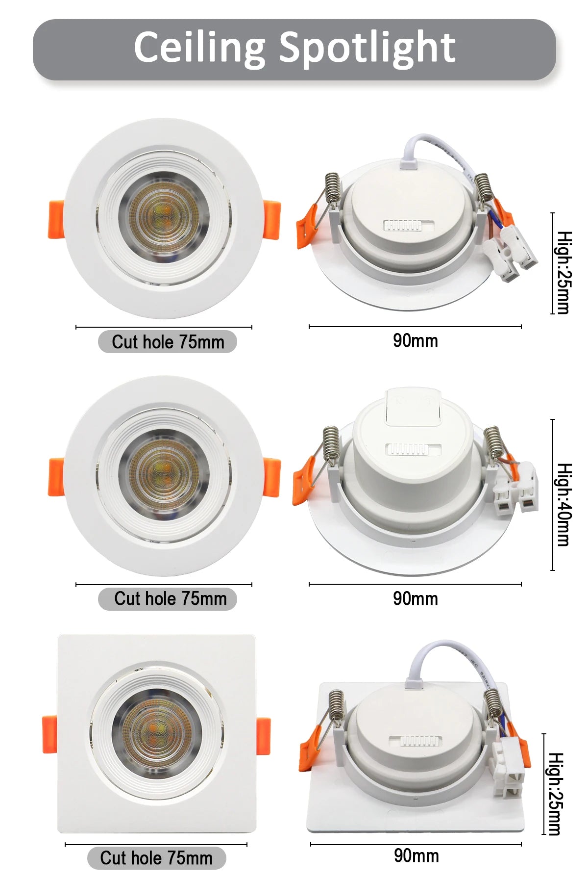 10 stücke CCT Spot Downlight Einbau LED Decke Licht 3 Farbe Eingestellt AC100-240V Zifferblatt Schalter 3000 K/4000 K/6500 K Innen Beleuchtung.