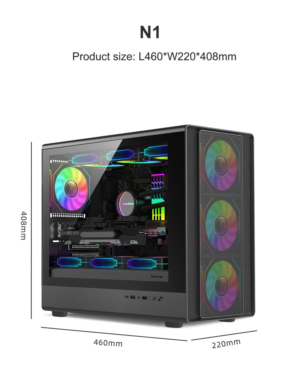 Power Train N1 MATX ITX Case Glass Side Transparent Host Shell Desktop Computer 360 Water-Cooled Mesh ventilation PC Casings.