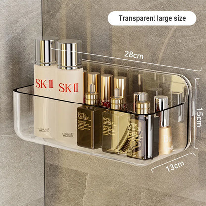 An der Wand montierte Dusch-Shampoo-Racks, Regale, Organizer, nicht bohrend, abnehmbares, transparentes PET-Material, Badezimmer-Aufbewahrungsregal