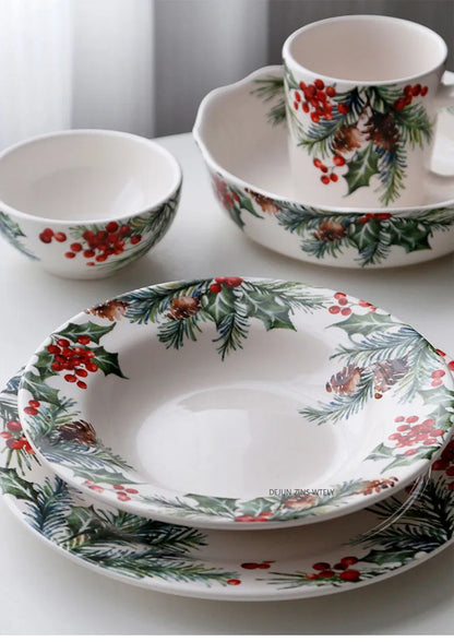 1PC Creative Kitchen Ceramic Plates Exquisite Christmas Tableware Steak Pasta Salad Plates High-quality Ceramic Dinner Plates.