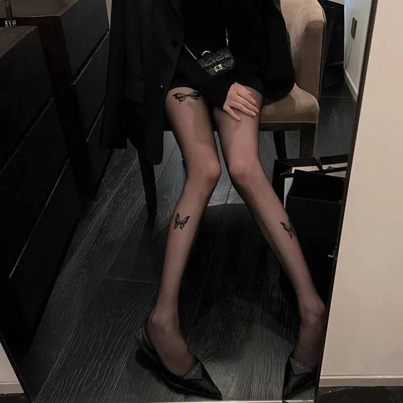 Sexy Blue Butterfly Net Stockings Women's Long Tube Socks Invisible Sweat Absorbent Polka Dot Design Pure Desire Stockings.