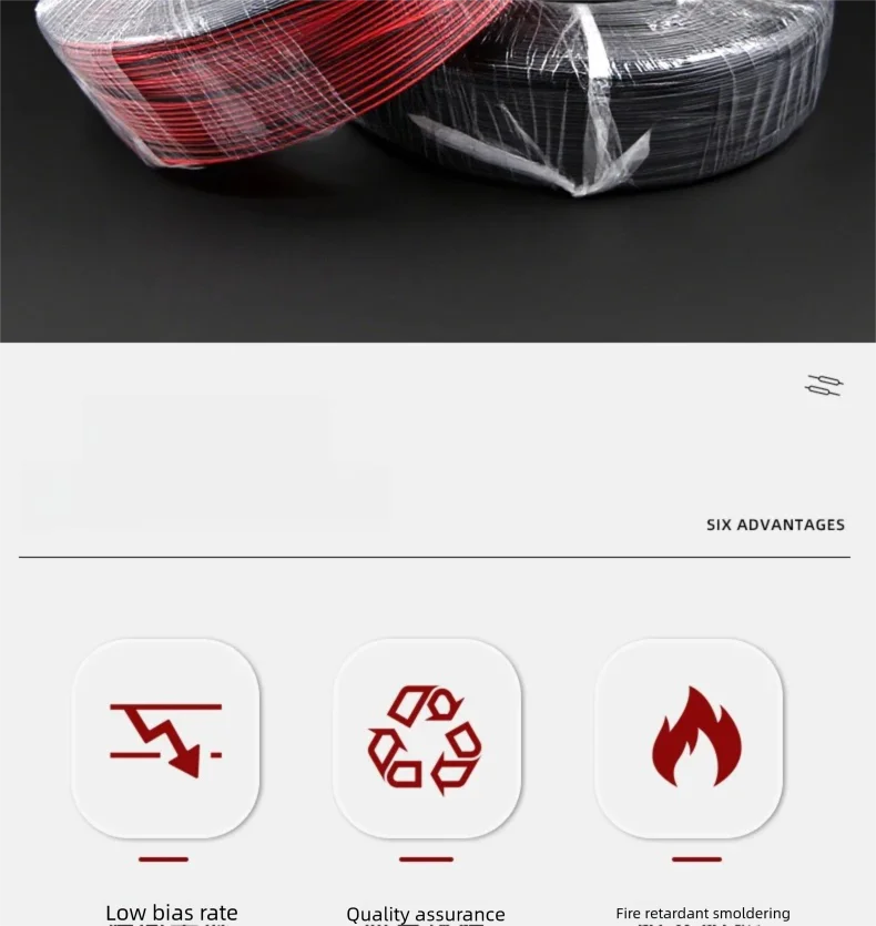 2 Pin Wire Electric Copper Cable 28 26 24 22 20 18 16 AWG LED Strip Lamp Lighting Cable PVC Extend Cord White Black Red UL2468.