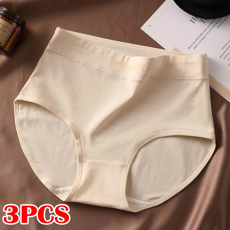 FallSweet 3PCS Seamless Women High Waist Briefs Panties Breathable Cotton Underwear Female Sexy Underpants Large Size Lingerie.