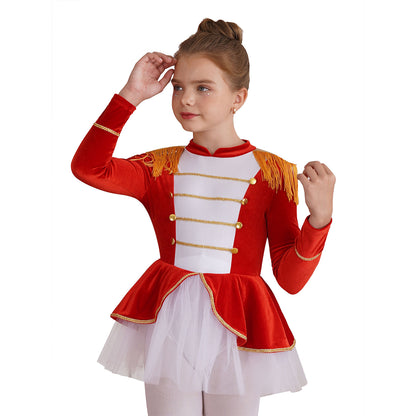 Kinder Mädchen Halloween Weihnachten Karneval Zirkus Zirkusdirektor Cosplay Performance Kostüm Langarm Mesh Trikot Tutu Kleid.