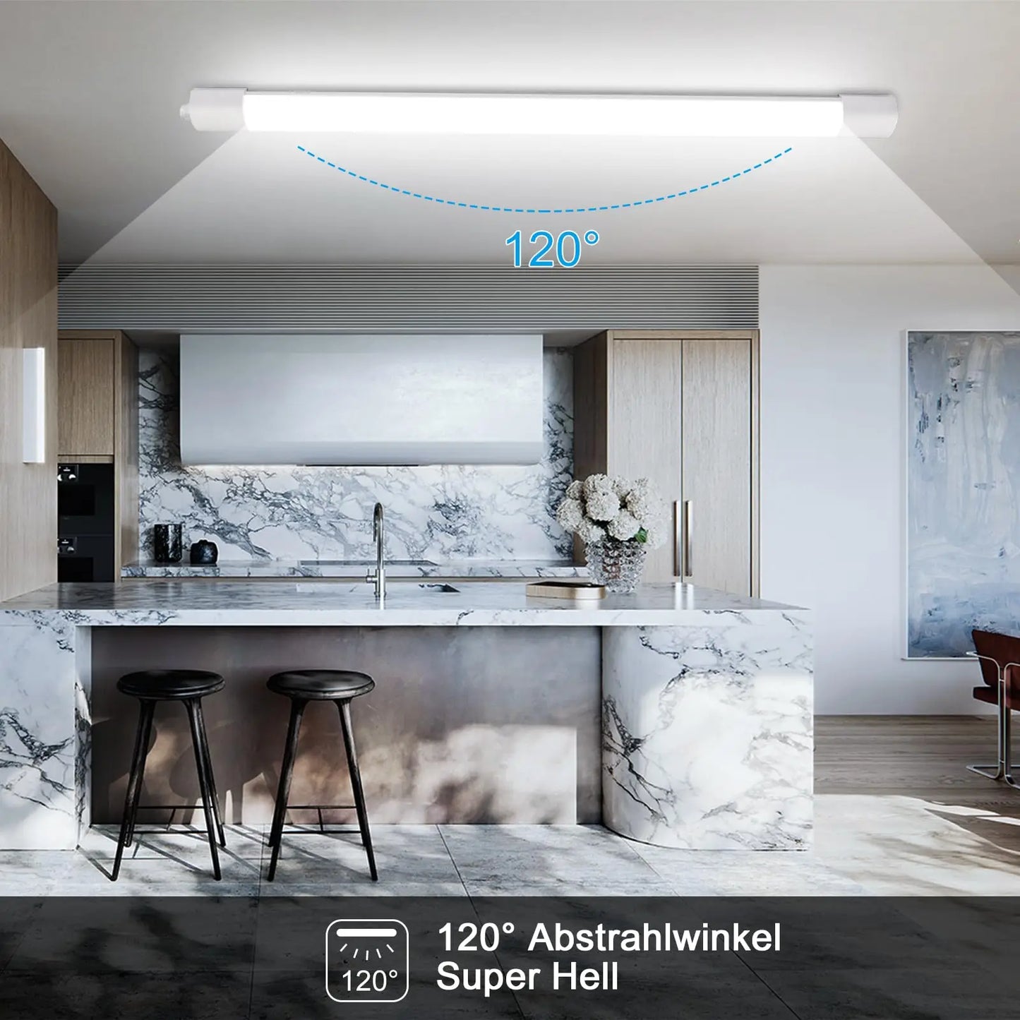120cm LED Wet Room Light, 36W 4000K Neutral White, IP65 Waterproof Tube for Garage, Cellar, Workshop, Office, Bathroom.