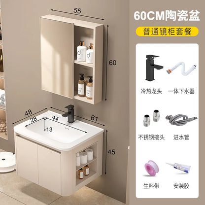 Space Badezimmerschrank aus Aluminium mit Wabenbogen und Seitenschrank, Waschbecken-Kombination, WC-Waschbecken, integrierte Keramik