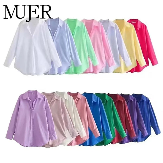 MUJER Women Shirt Multicolour Button Up Shirt Women Summer Long Sleeve Top Female Streetwear Oversize Shirts And Blouses Women.