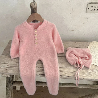 2024 neue Herbst Infant Baby Jungen Mädchen Overall + Hut Samt Einfarbig Lange SleevedNewborn Baby Mädchen Bodys Baby kleidung.