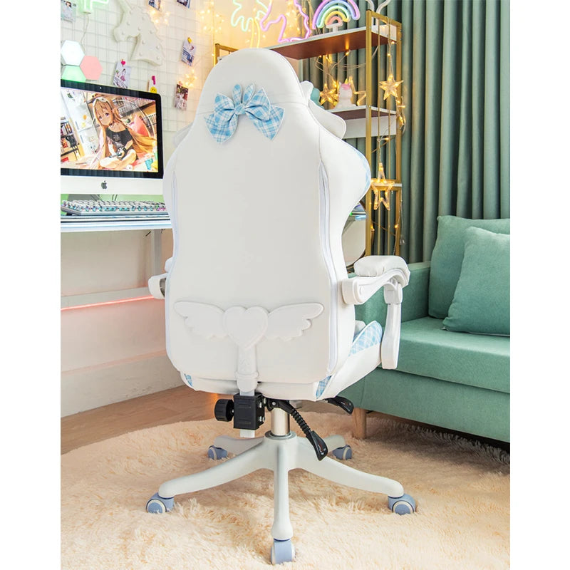 Rosa süßer Gaming-Stuhl für Mädchen, neue Mode, Fliege, Computerstuhl, Netz, roter Anker, Spielstuhl, bequeme Liege, 360° °   Drehstuhl