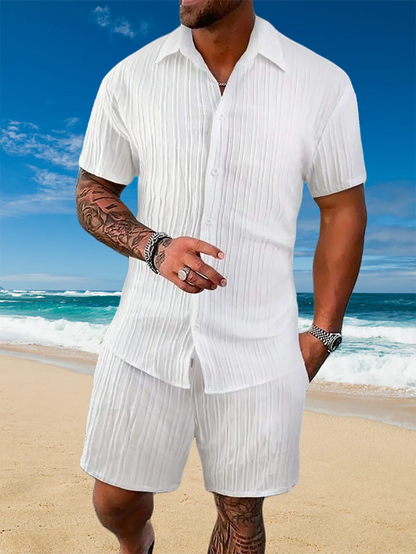 Ice Silk Cool Summer Men's Solid Color Polo Casual Loose Short Sleeve Shorts Sport Set Beach Surfing Ultra-thin Ultra Light.