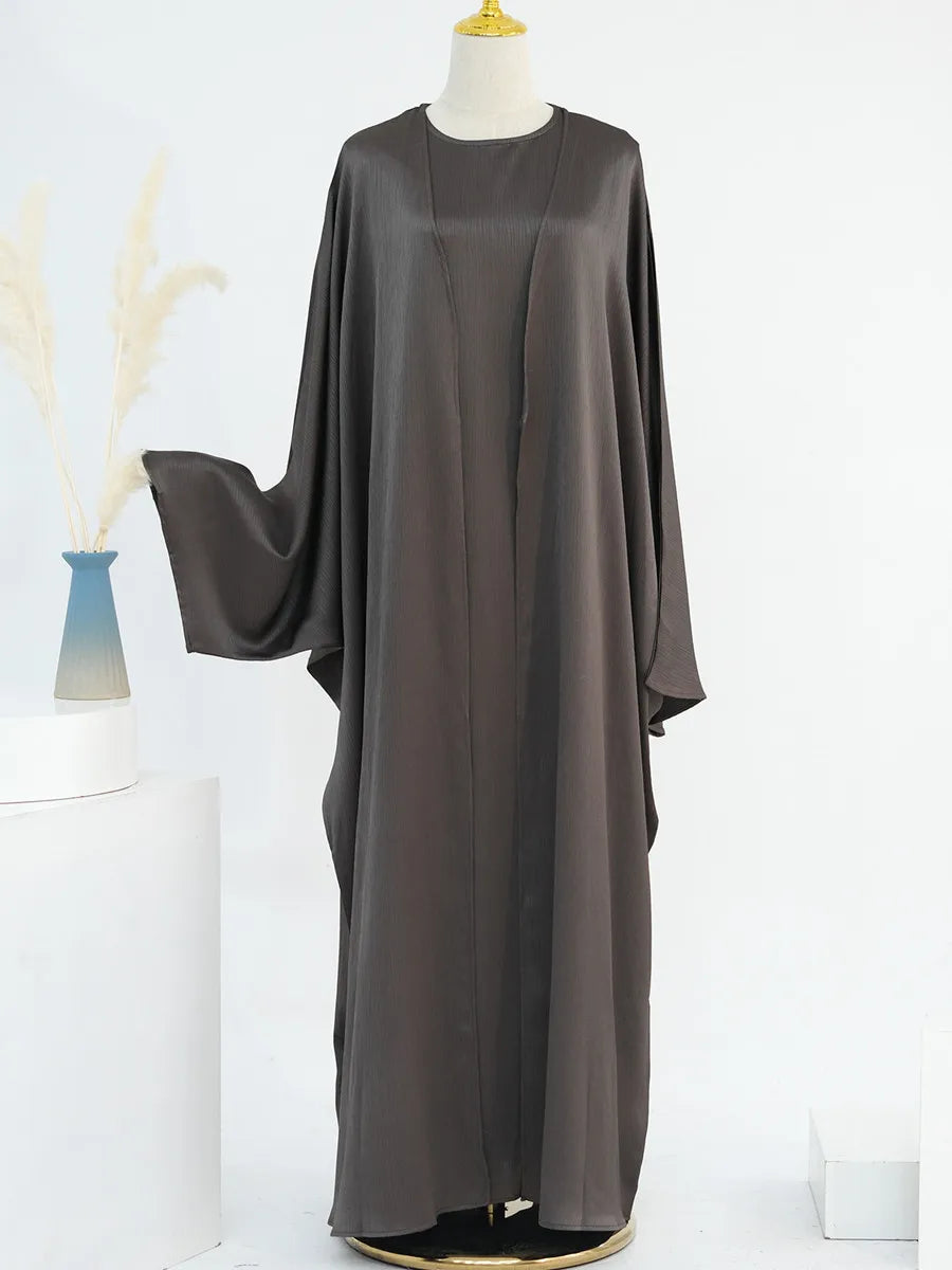 Muslim Turkish Women Arabic Dubai Abaya Long Dress Modest Ramadan Robe Liner Dress Kaftan Two-Piece Set Femme Islam Clothing Set