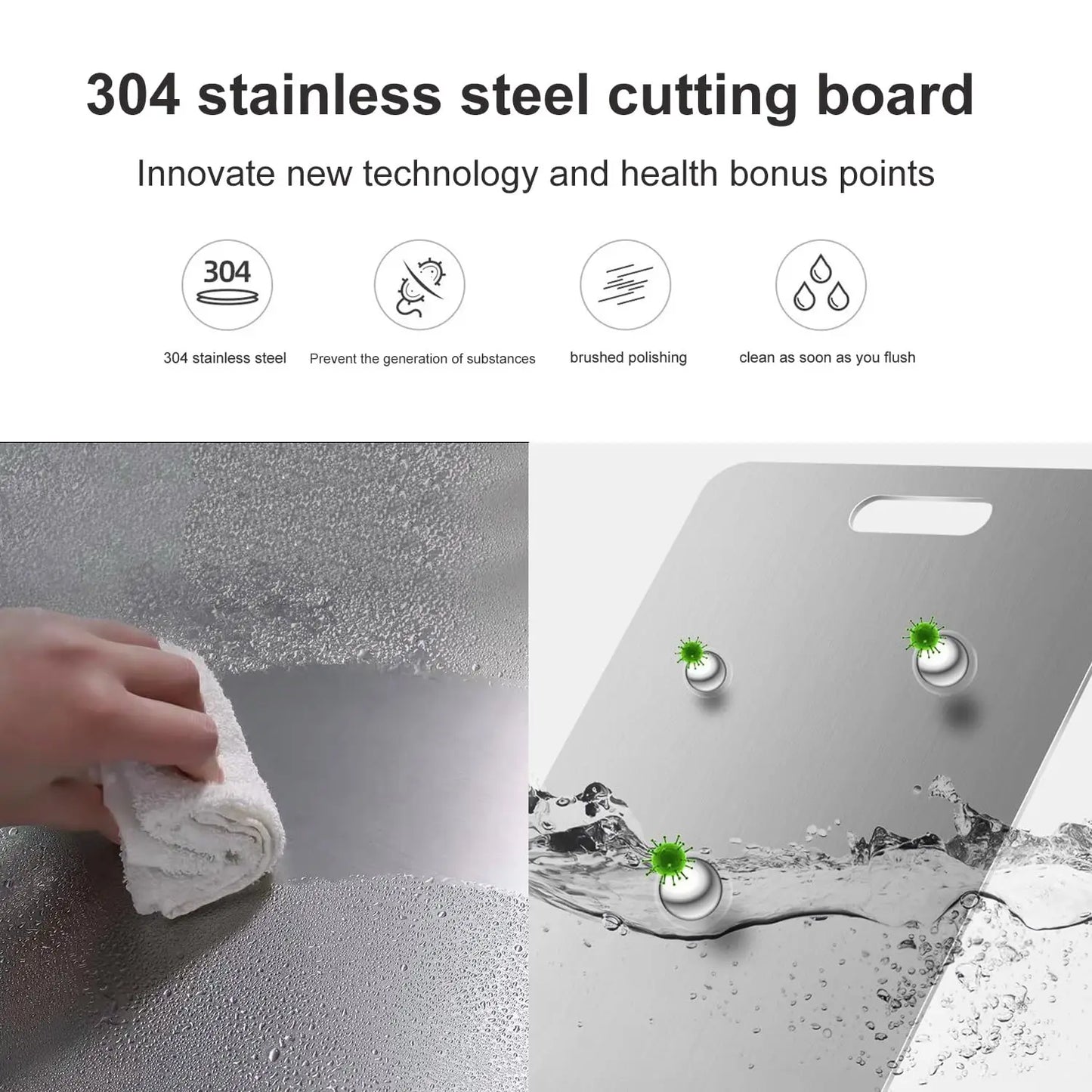 Titanium Cutting Boards for Kitchen Stainless Board 304 Steel Thickened Double Sided Food Grade Portable Fruit Meat Chopping.