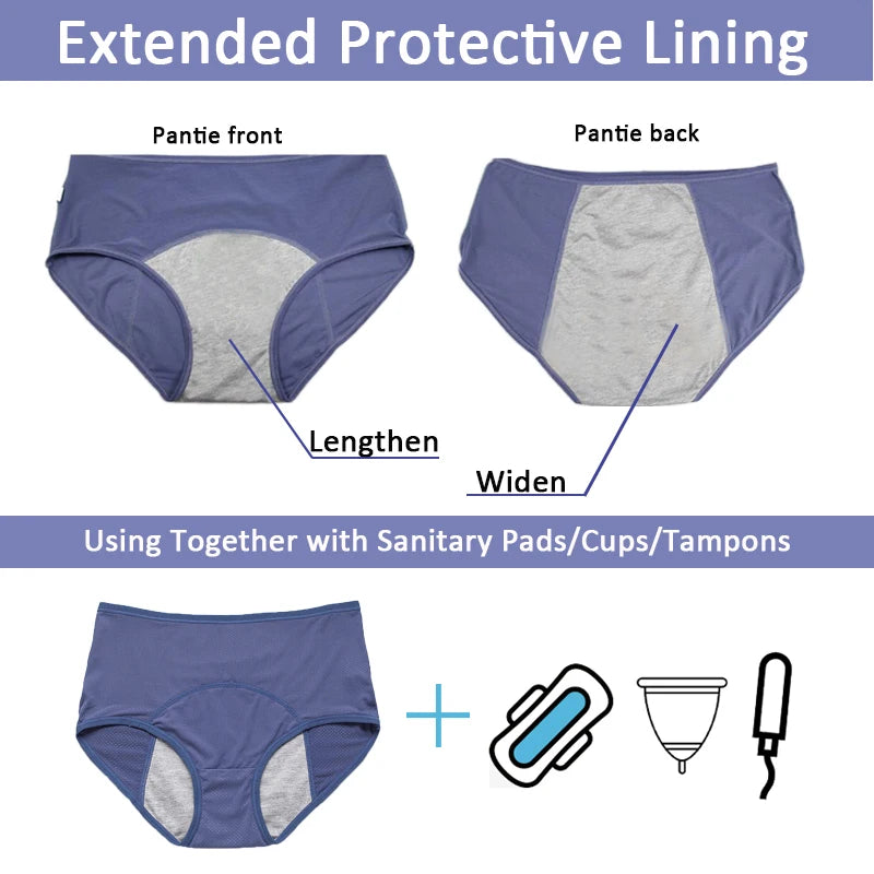 L-8XL Leak Proof Menstrual Panties 5PCS Women Period Underwear Sanitary Panties  Plus Size Physiological Waterproof Briefs.