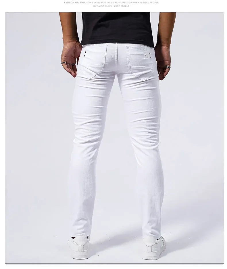 Men's White Casual Jeans New Denim Pants Comfortable Fashion Stretch Slim Fit Straight Trousers Male Clothing Streetwear.