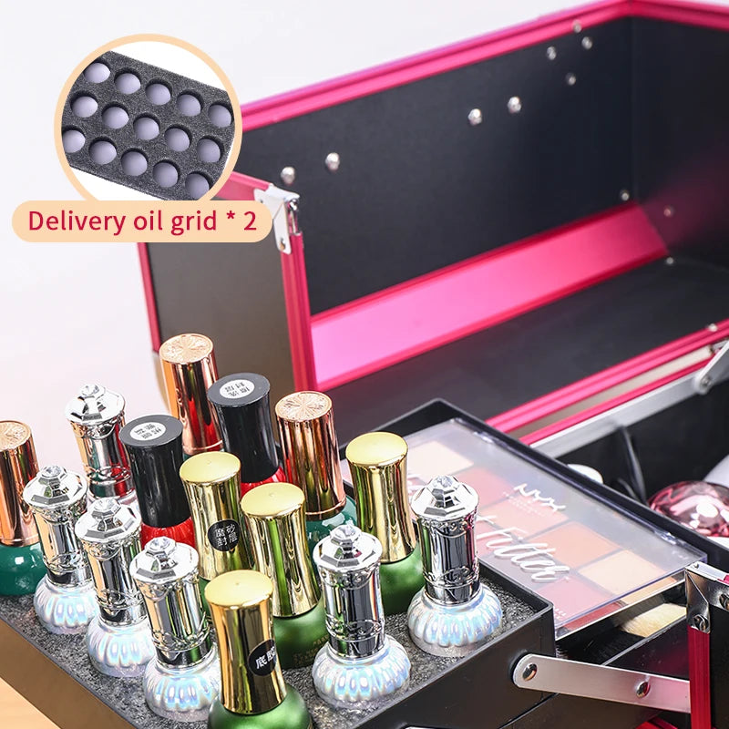 Makeup Train Case Pro Adjustable 4 Sliding Trays Cosmetic Case Storage Organizer Box Lockable Compartments.
