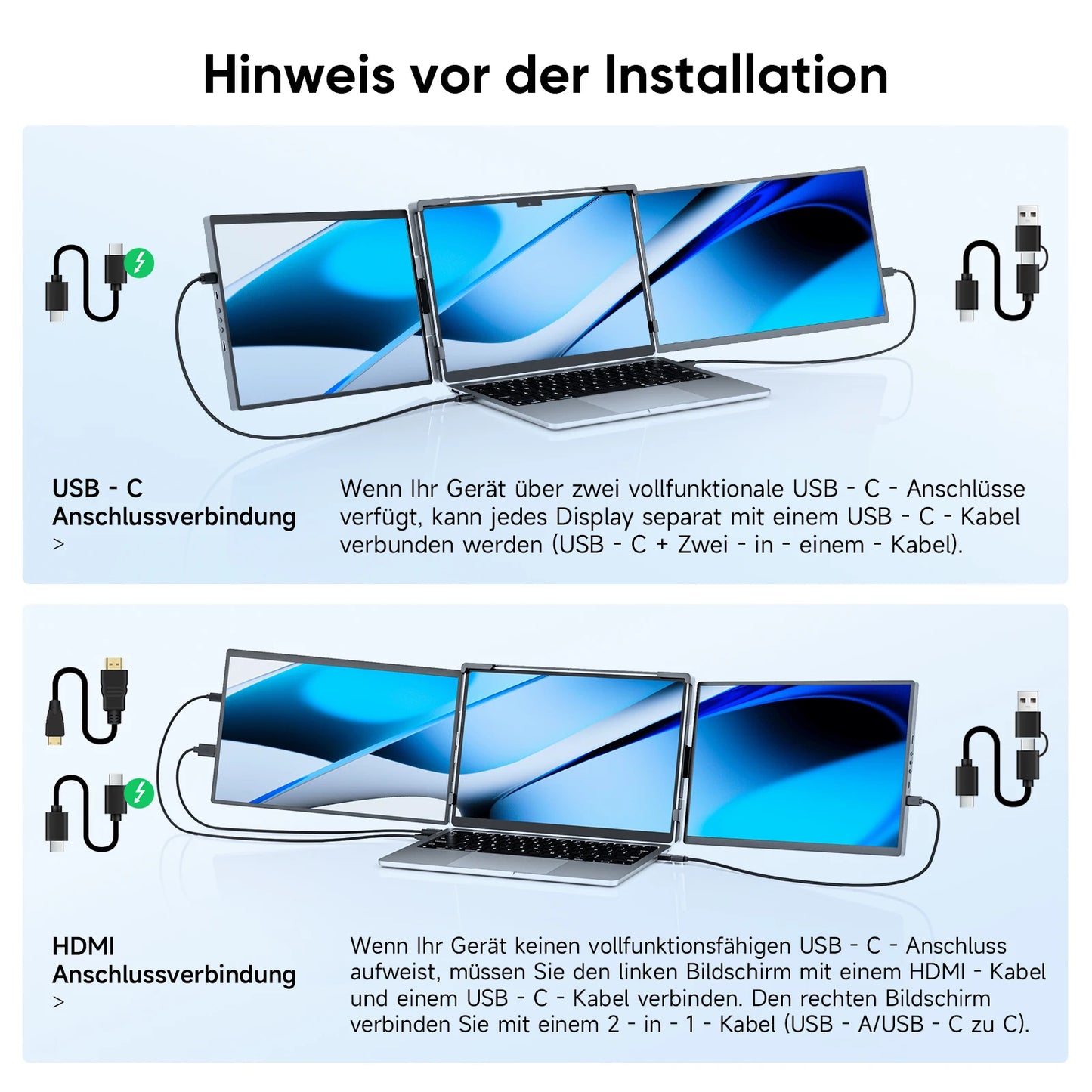 Dopesplay 14.1inch Laptops Screen Extender Triple Dual 1200P IPS Portable Monitor for Windows PC MacBook Chrome Laptop 13.3-17.3.