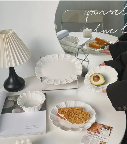 Ahunderjiaz-French Beige Ceramic Tableware Set, Underglaze Dessert Tray, Rice Bowl, Fish Plate, Kitchen Tableware Set, Cream Sty.