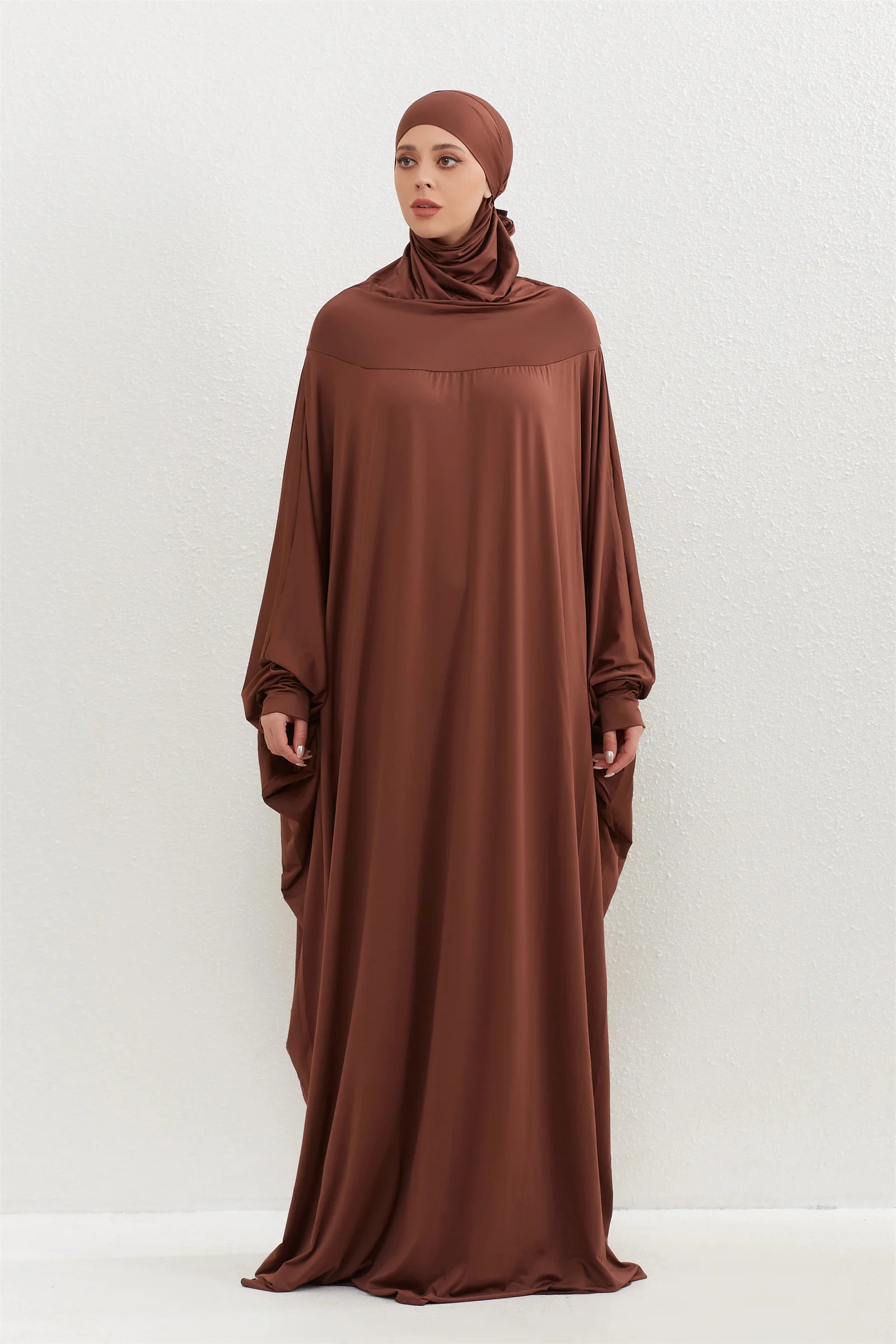 Muslim Abayas Hijab Hooded Smocking Sleeve One-piece Prayer Dress Women Jilbabs Kaftans Islamic Dubai Saudi Robe Turkish Modesty.
