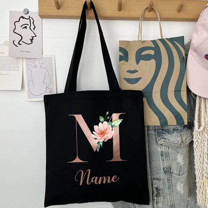 Custom Name Handbag Travel Storage Shoulder Bag Simple Tote Bags Birthday Customize Wedding Bridesmaid Gift Canvas Tote Bag.