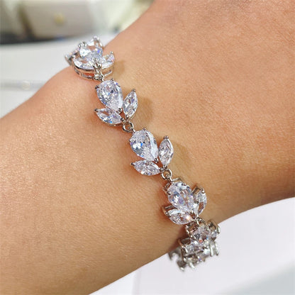 ZAKOL Luxury AAA Cubic Zirconia Wedding Bracelets for Women High Quality White Gold Color Leaf Charm Bracelet Bangles.