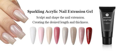 MSHARE 50g/250g Shimmer Pink White Acrylic Gel TPO Free Glitter Shiny Extension Acryl Hard Gel Nails Sculpting Construction.