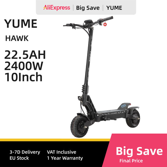 YUME HAWK Electric Scooter,  1200W*2 Powerful Motor 60V 22.5Ah Battery 70km/h Max Speed 10x3.15' Tubeless Tires Adult Escooter.