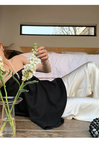 Satin Wide Leg Pants Long Floor Casual Pants Women's Summer.