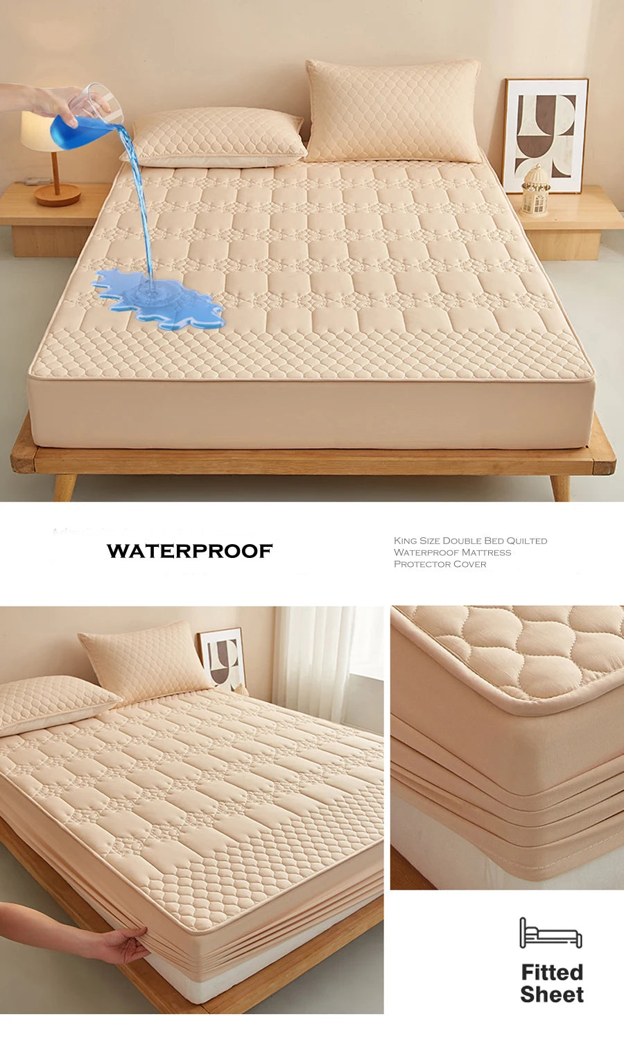 WASART King Size Double Bed Quilted Waterproof Mattress Protector Cover Elastic Fitted Sheet Protection Pad Thick Bedspread 150