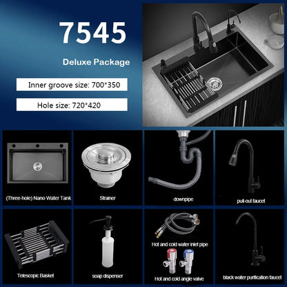 kitchen sink Black nano-sink single-slot household hand-washing basin kitchen large 304 stainless steel sink sink bowl